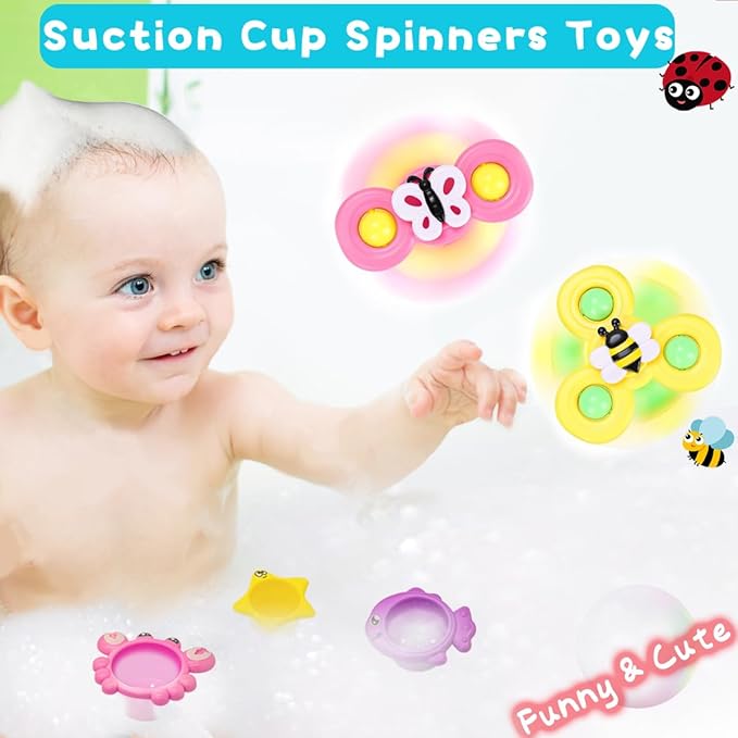 Baby Girl Bath Toys for Kids Ages 1-3 Water Table Suction Spinning Tub Toys Toddler Bathtub Toys with Stacking Cups for Infants 12 18 Months+