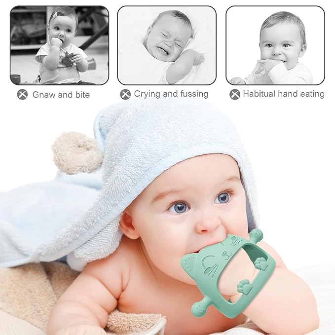 Baby Teething Toys for Babies 0-6 Months,Baby Teether Chew Toys for Teething Relief,Silicone Teething Mitt,Baby Toys 6 to 12 Months,Ideal Baby Shower Gifts for New Moms & Newborn(Cartoon Cat)