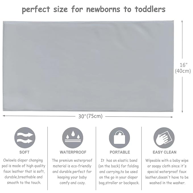 Owlowla Baby Diaper Changing Pad Portable Changing Mat Travel Changing Pad Liner for Baby and Small Toddler(Gray&Herringbone)