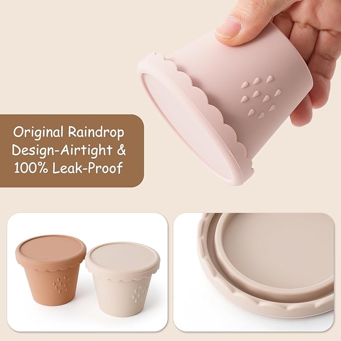 Silicone Baby Food Containers 6 Pack 4oz Baby Food Storage Set, Airtight Leak Proof Baby Feeding Cups, Freezer & Microwave Safe, Stackable Baby Snack Containers, Baby Shower Gift Andy Bear