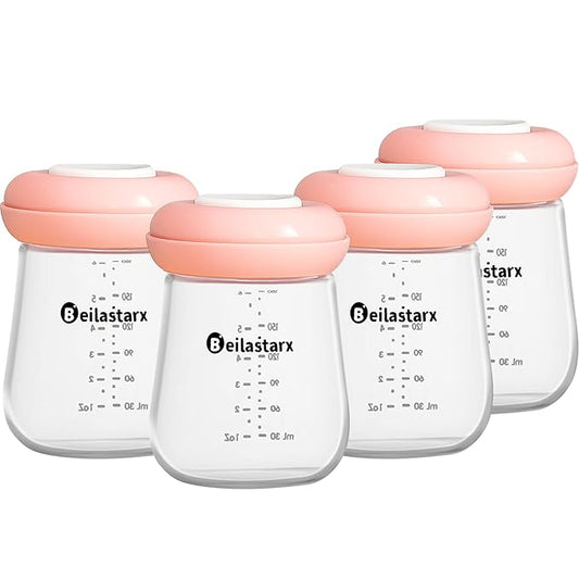 Glass Breast Milk Storage Bottles-Wide Neck Breastmilk Storage with Lids, Breast Milk Storage Containers for Fridge,BPA-Free (Red,6oz(pack of 4))