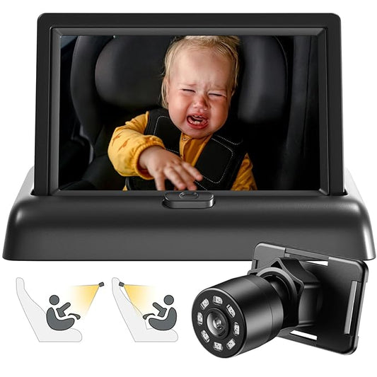 Baby Car Mirror, Car Baby Camera Monitor, Safety Car Seat Mirror Camera with 4.3'' HD, Wide Crystal Clear View, Night Vision, Not Need to Turn Around, Observe The Baby's Every Move at Any Time