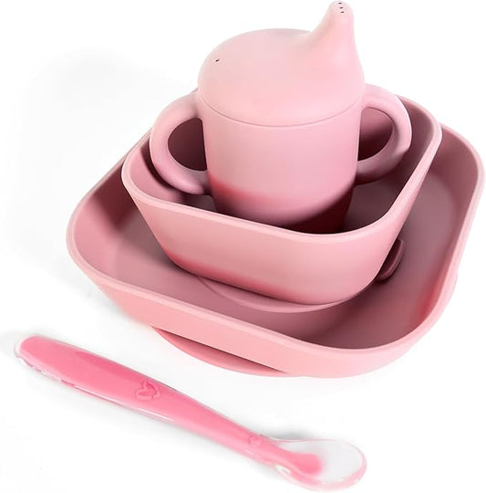 Bluet B - Baby Feeding Set – 4 PCS Silicone Tableware with Suction Plate, Bowl, Cup & Spoon - Extra-Thick Premium Silicone, BPA-Free, Food Grade, Microwave & Dishwasher Safe