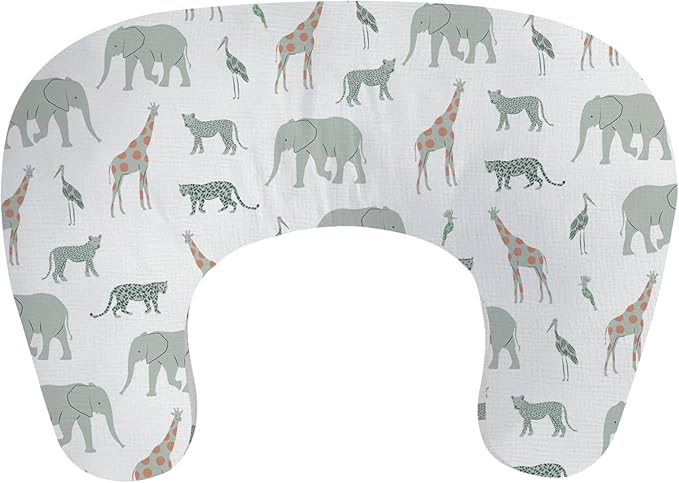 Little Grape Land Muslin Nursing Pillow, Soft 100% Cotton Breastfeeding Pillow with Breathable Removable Cover, Breast Feeding Pillows for Babies 0-12 Months with Protective Zipper Tropical Quest