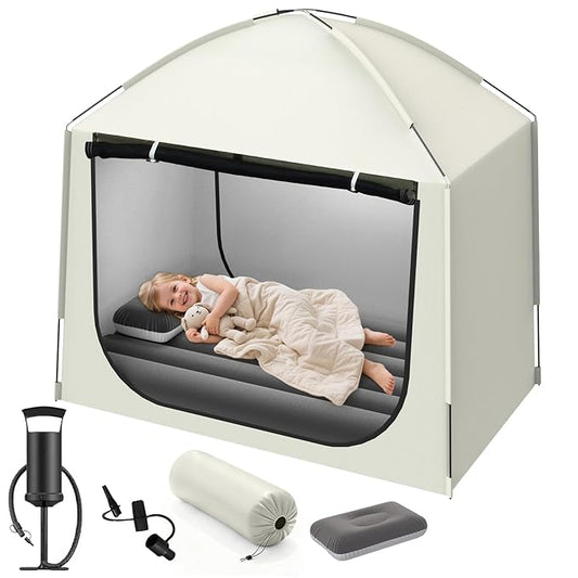 Inflatable Toddler Travel Bed with Tent – Portable Toddler Bed with Hand Pump-Toddler Blow Up Mattress Indoor & Outdoor Kids Air Mattress Tent for Camping, Travel, Home(52.4 Inch)