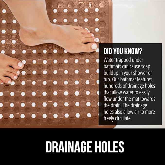 GORILLA GRIP Patented Square Shower Stall Mat, Small Bathtub Floor Mats for Stand Up Showers with Suction Cups and Drainage Holes, Machine Wash, Soft on Feet, Bathroom Accessories 21x21 Inch, Brown