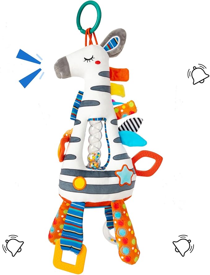 Baby Stroller Toy and Car Seat Toy for Infant with Teether Hanging Rattle Toys Clip on Stroller Toy Soft Plush Baby Toys for Boys and Girls 3-12 Months