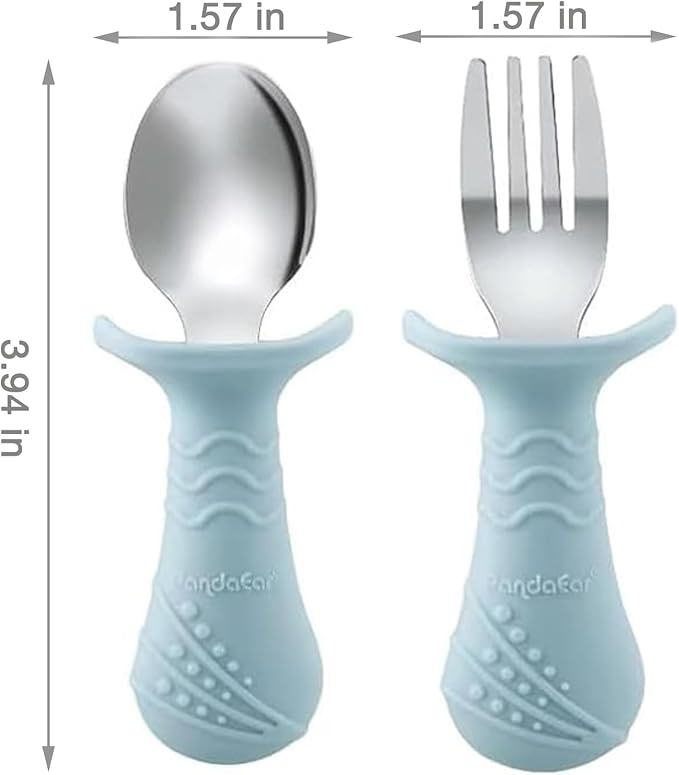 PandaEar 6-in-1 Stainless Steel Baby Feeding Set | Divided Suction Plate, Bowl, Sippy Cup with Straw, Bib, Spoon & Fork | BPA-Free Toddler Feeding Essentials for Self-Feeding (Blue)