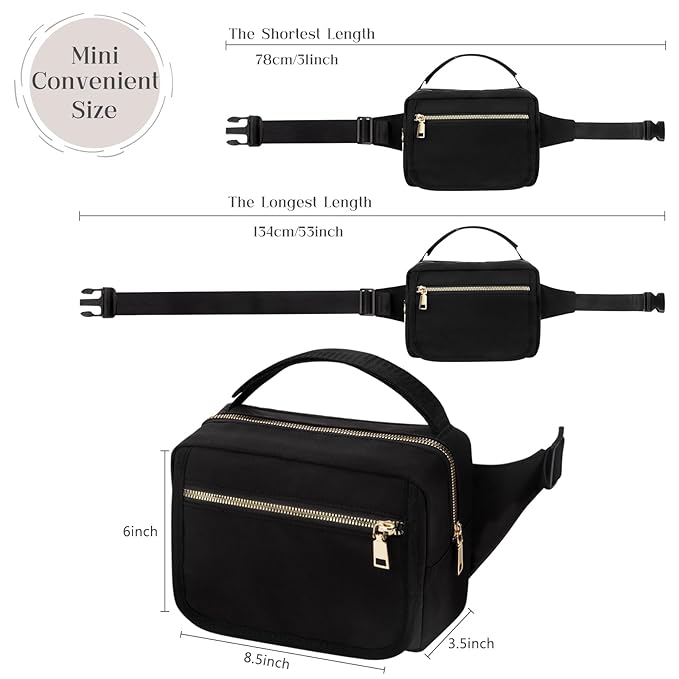 printe Small Diaper Bag with Portable Changing Pad, Crossbody Women Waist Bag with Wipes Pocket for Travel, Stroller Fanny Pack, Black