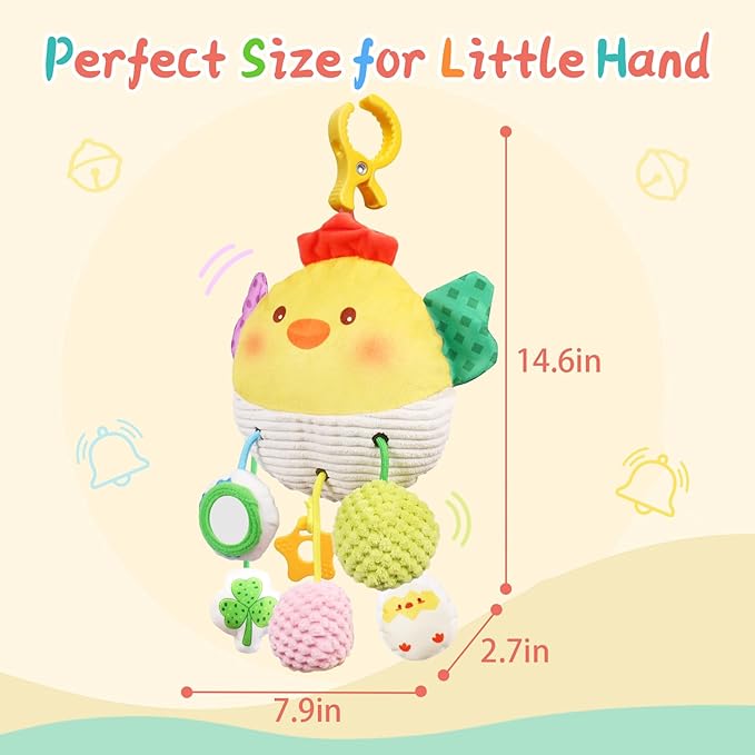 Stroller Toys for Babies 6-12 Months, Car Seat Toys for Babies 0-6 Months Boys Girls, Rattle Mirror Crib Carseat Hanging Toy for 3-6 Month, Newborn Gifts for Baby