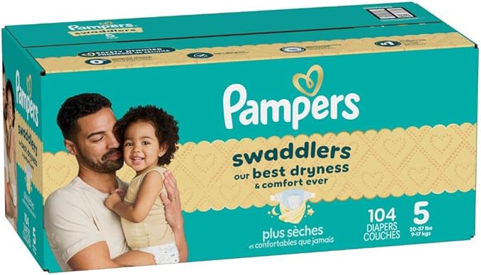Pampers Baby Diapers - Swaddlers - Size 5, 104 Count, Ultra Absorbent Disposable Infant Diaper