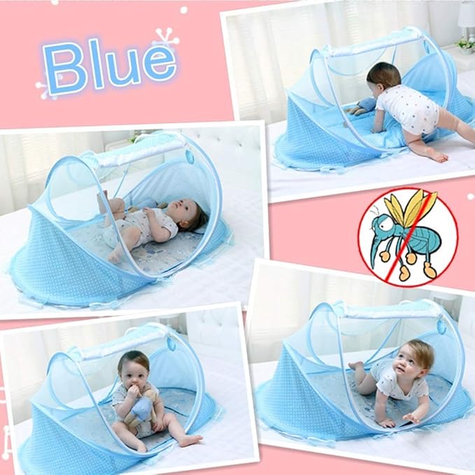 Portable Foldable Baby Bed Net Polyester Newborn Sleep Bed Travel Bed, Fabric for Easy (Sky-Blue,Green)