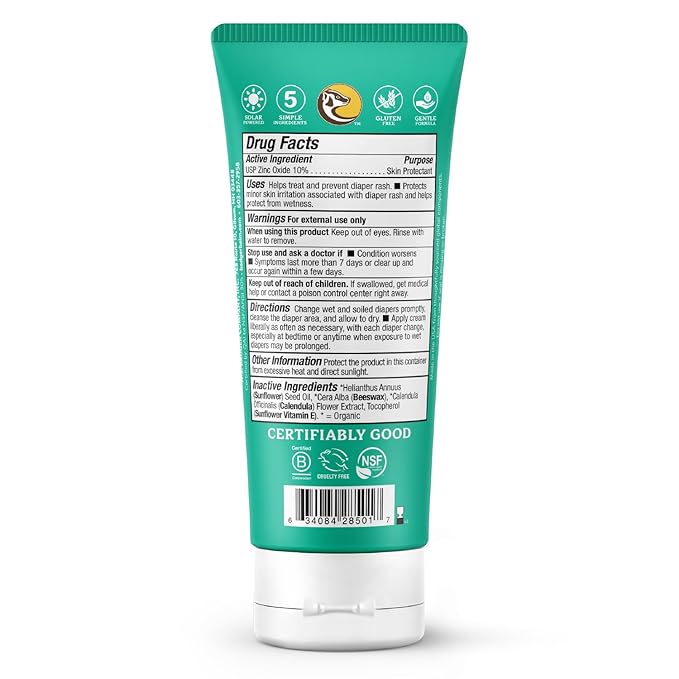 Badger Baby Diaper Rash Cream, Zinc Oxide Diaper Cream for Babies, Natural Skin Barrier Cream with Organic Sunflower Oil & Beeswax, 2.9 fl oz