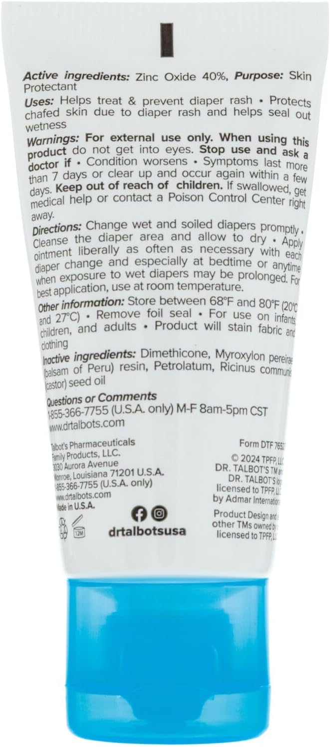Dr. Talbot's Maximum Strength Diaper Rash Ointment - 1 oz - Zinc Oxide Skin Protectant with Peruvian Balsam - Treats and Prevents Rash