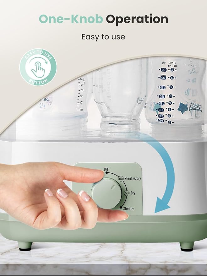 Grownsy Adjustable 4 in 1 Large Bottle Sterilizer and Dryer, 8 Bottles Capacity,Electric Steam Baby Bottle Sterilizer, Sanitizer for Baby Bottles & Pacifiers, Breast Pump Parts Green