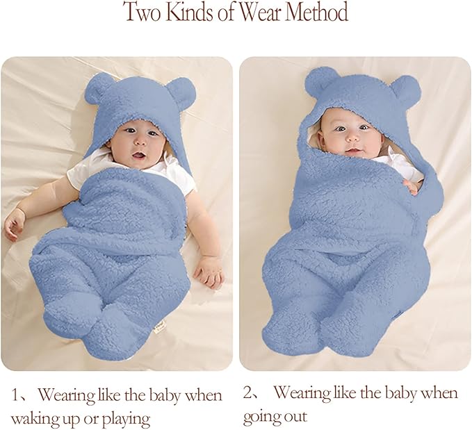 Nunibum Baby Swaddle Blanket Boys Girls Cute Bear Plush Essential Receiving Blanket Ultra-Soft Newborn Registry Sleeping Wraps for Infant 0-6 Months - Blue