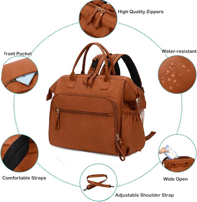 Large Diaper Bag Tote, 14 Pockets Stylish Baby Bag with Stroller Clips and 3 Insulated Pockets, Baby Shower Essentials