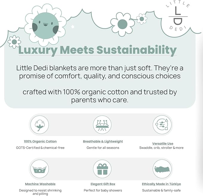Little Dedi 100% Organic Cotton Baby Knitted Blanket with Gift Box - Soft Toddler, Crib, Stroller Blanket - Neutral Swaddle and Receiving Blanket for Newborns, 30"x40", Sage
