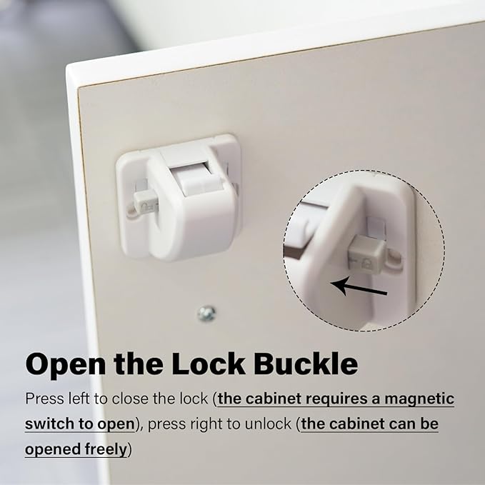 12 Pack Magnetic Cabinet Locks Baby Proofing - Child Safety Cabinet Latch Locks with Adhesive, No Drill or Tools Installation, for Cabinets Drawers Doors