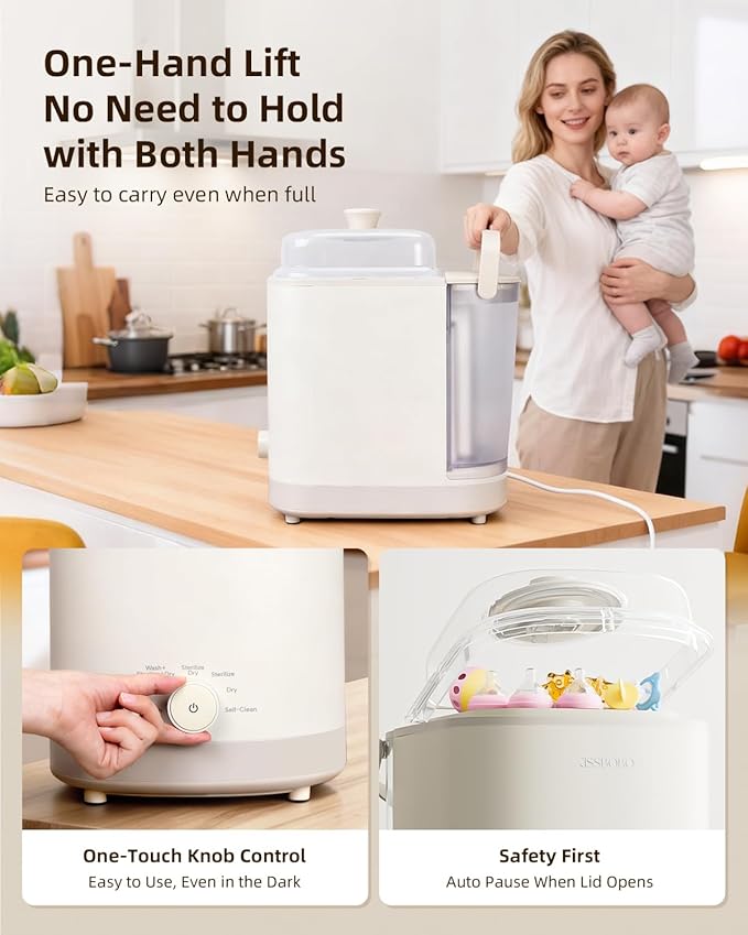 KISSBOBO Baby Bottle Washer, Sterilizer and Dryer 28 Nozzles with 360° Omni-Directional Spray, 72-Hour Clean Storage, Dual-Layer Adjustable Rack for Multiple Bottle Sizes with 60Pcs Detergent Tablets