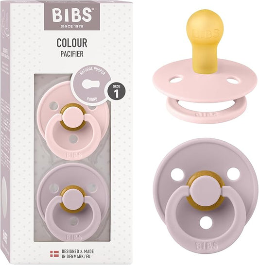 Bibs Pacifiers Color Collection, Set of 2 BPA-Free Latex Pacifiers Made in Europe, Round Nipple Baby Pacifier.