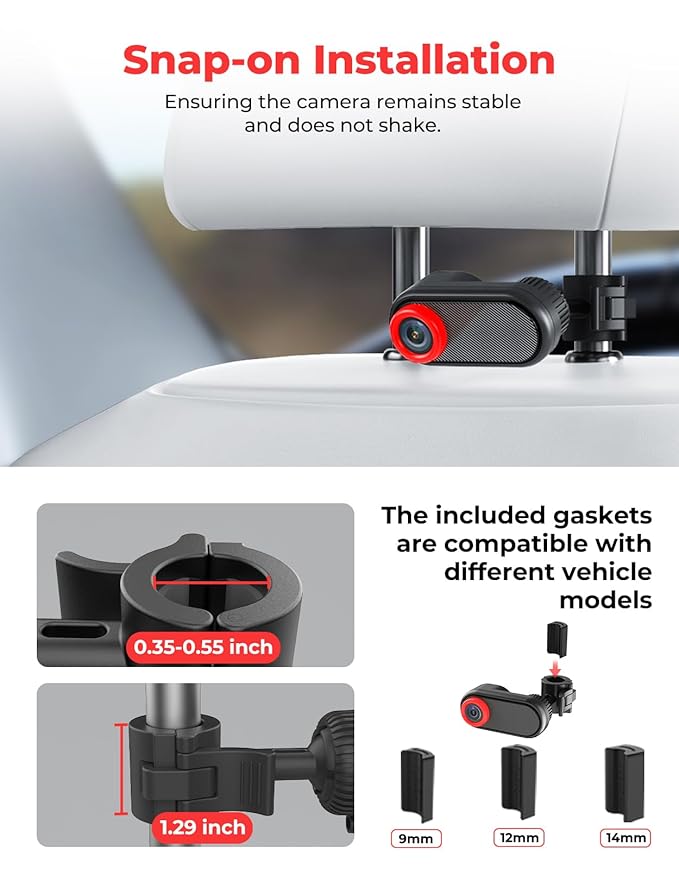 BM2A Baby Car Camera, Night Vision & 5.2" 1080P Display for Rear-Facing Car Seats, Easy No-Damage Install, Patented Anti-Shake Mount – Ideal for Parents and Pet Owners