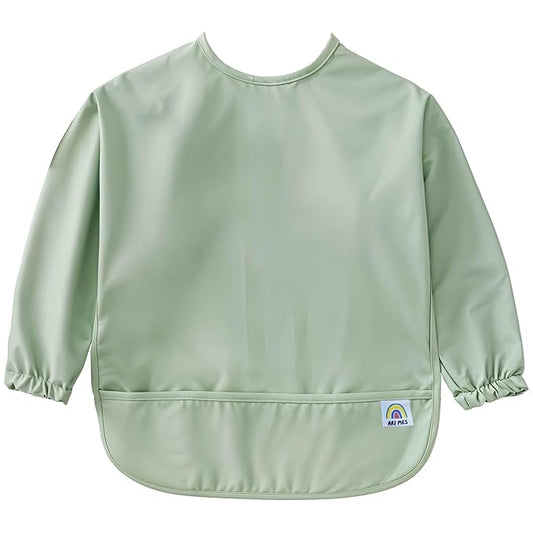 ARI MES Long Sleeves Waterproof Baby Bibs for Eating - Green, Small - Wearable, Coverall for Toddler, Long Sleeve Bib, Smock Apron for Feeding - Applicable for 6-72 Months