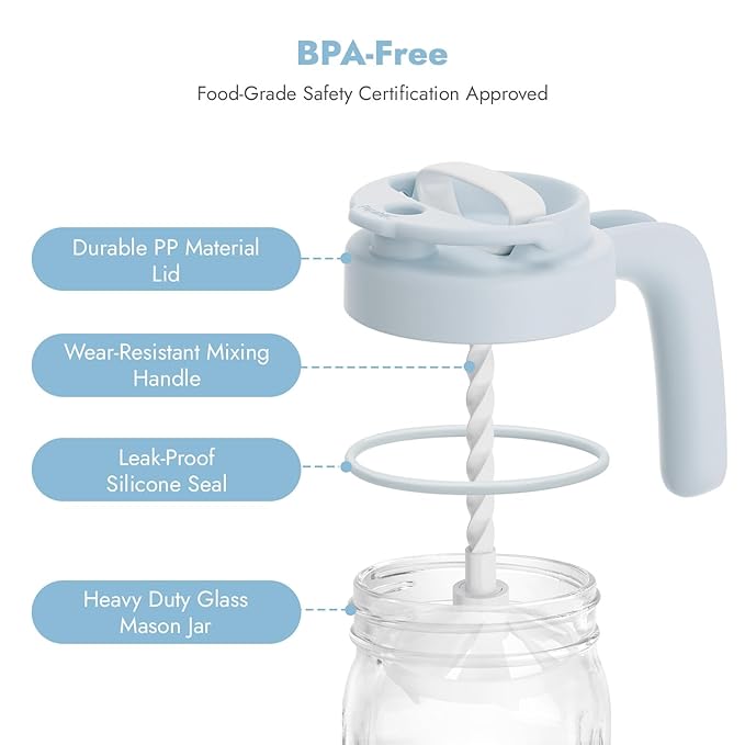 Papablic Glass Breastmilk Pitcher, Fast Baby Formula Maker with Mixing Handle Lid, Wide Mouth Mason Jar Breast Milk Storage Container with Flip-Lock Spout, BPA-Free, Blue