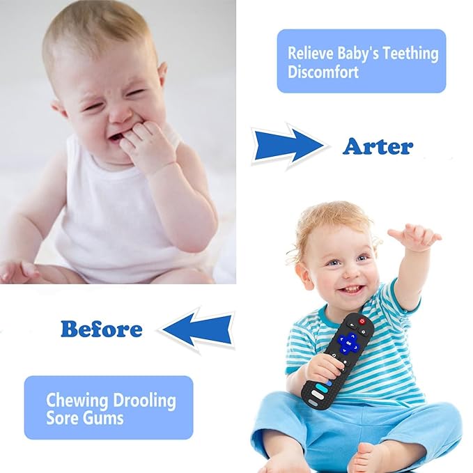 2-Pack Silicone Baby Teething Toys, Silicone Teethers for Babies, Remote Control Shape Teething Toys, Chew Toys for Boys and Girls Teether Early Educational Sensory Toy