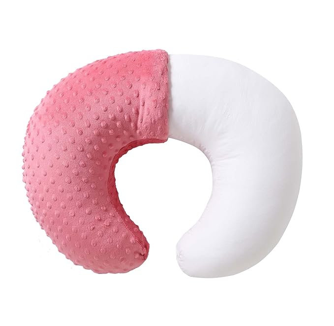 QUENESS Nursing Pillow and Positioner, Breastfeeding, Bottle Feeding, Baby Sitting Support with Removable Ultra Soft Cover, Tummy Time Support for Baby Boys and Girls (StrawberryRed)