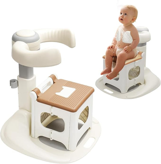 Baby Shower Stand with Seat - Foldable Toddler Shower Standing Support | Adjustable Height Soporte para Bañera de Bebé | Baby Bath Support Stand for 6-36 Months Toddler Standing Assistance