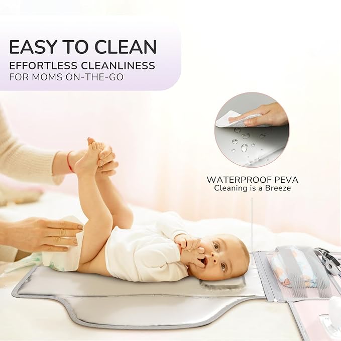 Portable Diaper Changing Pad for Baby, Detachable Travel Changing Pad with Baby Wipes Pocket, Gifts for Baby Shower, Newborn Girls and Boys (Light Pink)