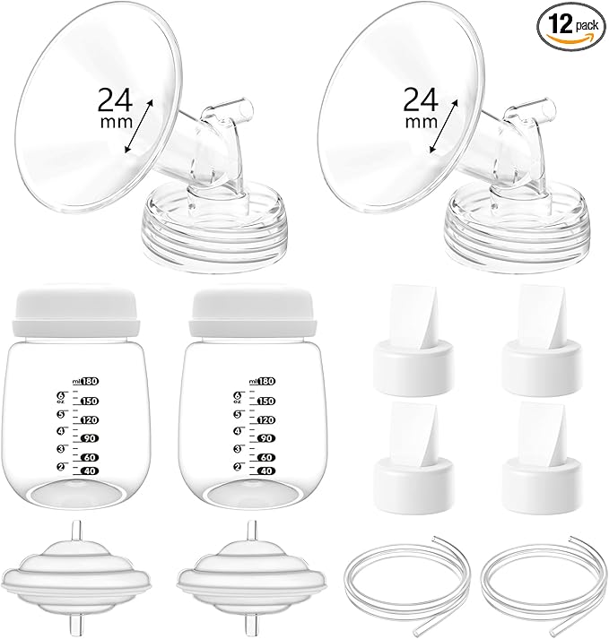 24mm Pump Parts Compatible with Spectra S1/S2/9 Plus,Spectra Replacement Pump Parts,Full Set Replace Include 24mm Flange, Duckbill Valve, Backflow Protector, Tubing and Bottle