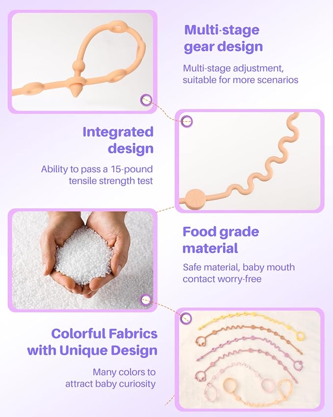 3pcs Adjustable Toy Strap Holder - Silicone Baby Tether Pacifier Clip - Travel Essential Leash for Stroller, High Chair, Car Seat