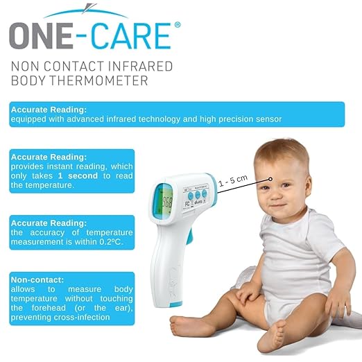 ONE-CARE Digital Infrared Thermometer HTD8813C - Non-Contact, Homedics Thermometer, High Accuracy, Fast Reading, Body & Room Temp, Newborn Baby to Adult, Fever Alarm, Large Display
