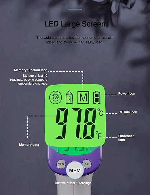 HUHETA Infrared Thermometer for Adults, Non Contact Forehead Thermometer with Fever Alarm, Accurate Reading and Memory Function, Body Temperature & Surface of Objects Use (Purple)