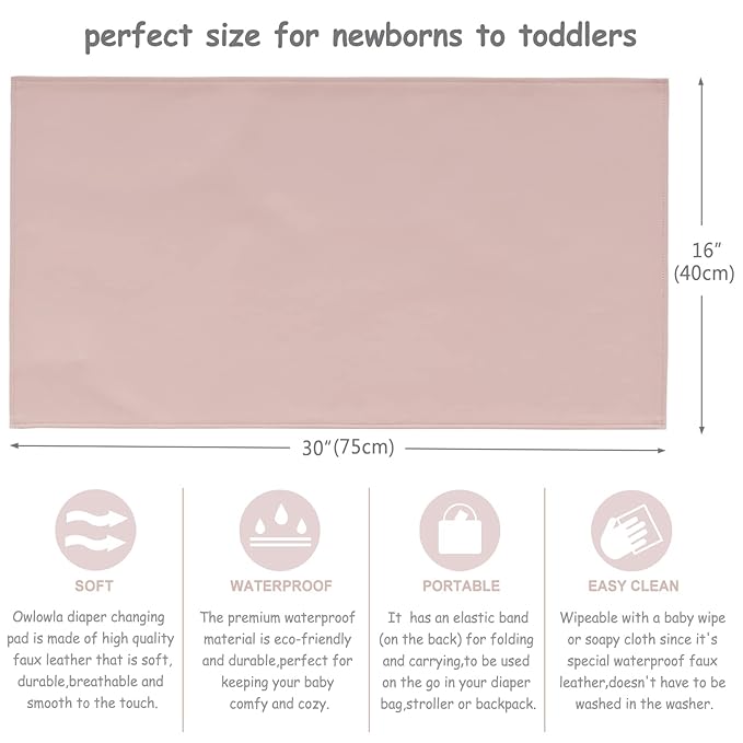 Owlowla Baby Diaper Changing Pad Portable Changing Mat Travel Changing Pad Liner for Baby and Small Toddler(Blush&Cream)
