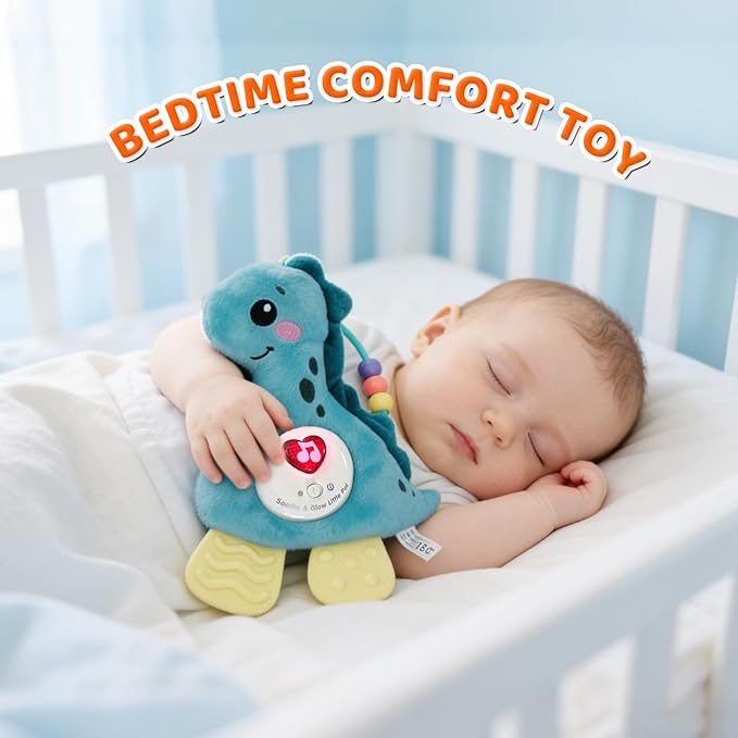 Baby Musical Activity Soft Toys with Sound & Light, Sensory Toys for Infant Developmental with Teether, Rattle and Textures, Soft Plush Toy for Newborn Gift 6 to 12 Months (Blue Dinosaur)