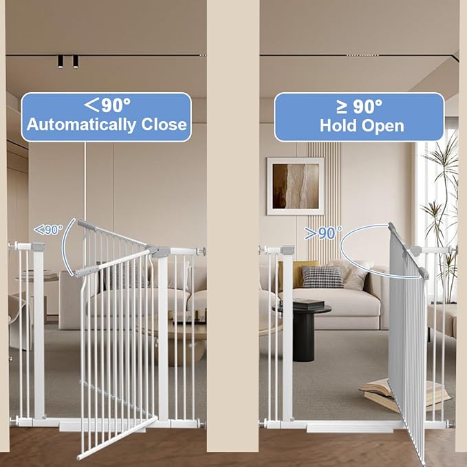 Qonimm 40.55" Extra Tall Baby Gate -40.6"-49.1" Extra Wide Baby Gate Pet Gate for Stairs and Doorways-1.37" Ultra Narrow Spacing Pressure Mounted Dog Gate with One-Handed Operation(40.6"-49.1")