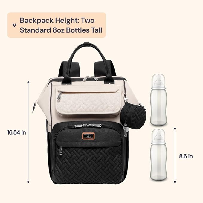 BabbleRoo Diaper Bag Backpack, Multifunction Nappy Changing Bag with Changing Pad, Stroller Straps & Pacifier Case, Unisex Stylish Travel Back Pack for Moms & Dads – Apricot & Black
