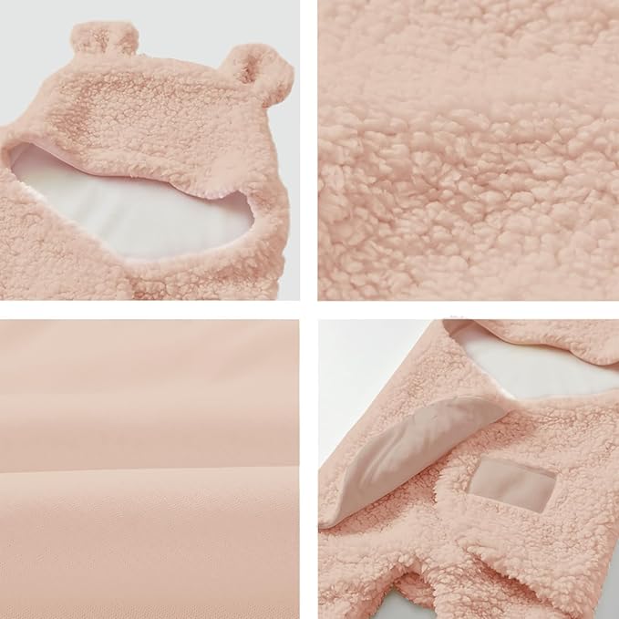 Nunibum Baby Swaddle Blanket Boys Girls Cute Bear Plush Essential Receiving Blanket Ultra-Soft Newborn Registry Sleeping Wraps for Infant 0-6 Months - Pink