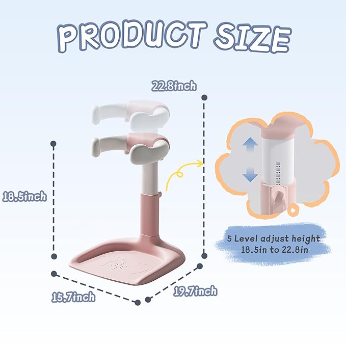 Baby Shower Stand, Toddler Bath Standing Support with Anti-Slip Base and Shower Holder, Adjustable Height, Soporte para Bañera de Bebé, Ideal Gift for Infants 6-36 Months-Pink