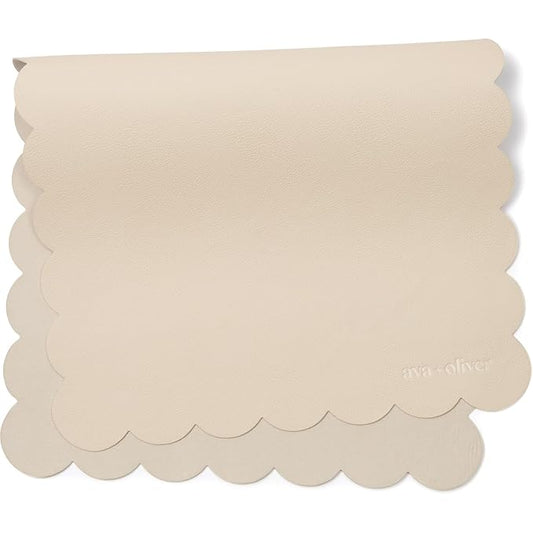 Ava + Oliver Vegan Leather Baby Changing Mat (16 X 30 in) - Multipurpose Wipeable and Portable Diaper Mat - Foldable for Travel (Cream Scallop)