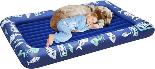 EQURROY Toddler Inflatable Travel Bed: Portable Toddler Inflatable Travel Bed - Built-in Smooth Plush Kids Inflatable Matress is Perfect for Traveling, Camping and Home（Blue）