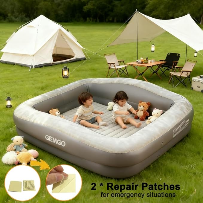 GEMGO Inflatable Toddler Travel Bed Portable 67" Toddler Bed for Kids with 4 Safety Sides - Lightweight Kids Air Mattress with High-Speed Pump & Carry Bag