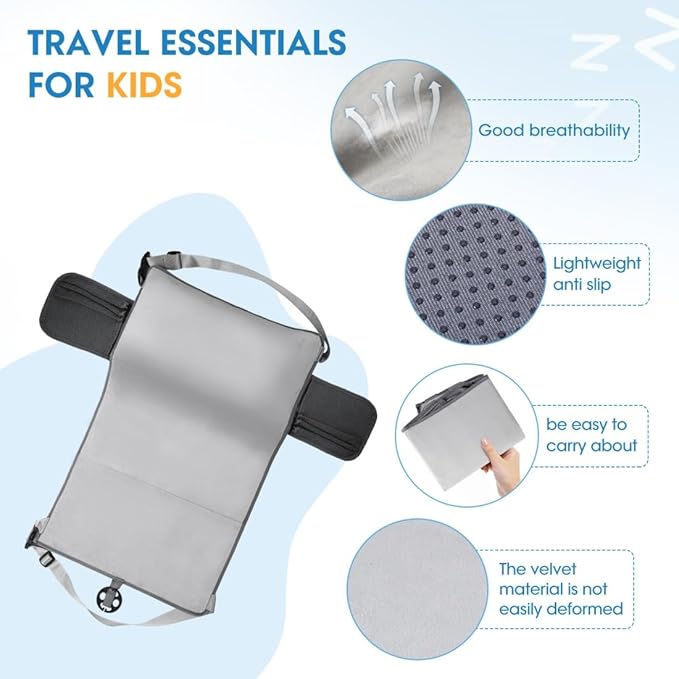 Wsoaam Toddler Travel Airplane Bed Kids Airplane Extender Sea, Travel Inflatable Foot Rest Portable Travel Bed Grey