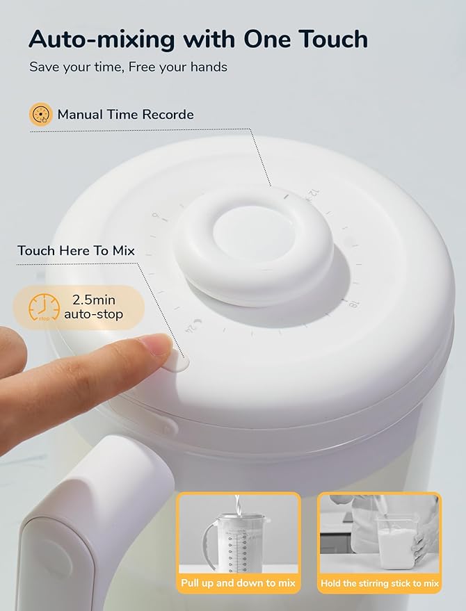 Electric Formula Pitcher, 36 oz Baby Formula Mixing Pitcher, Automatic Baby Formula Mixer, Bidirectional Stirring Breastmilk Pitcher, Locking Lid Smooth Formula Maker Milk Storage for Fridge（White)