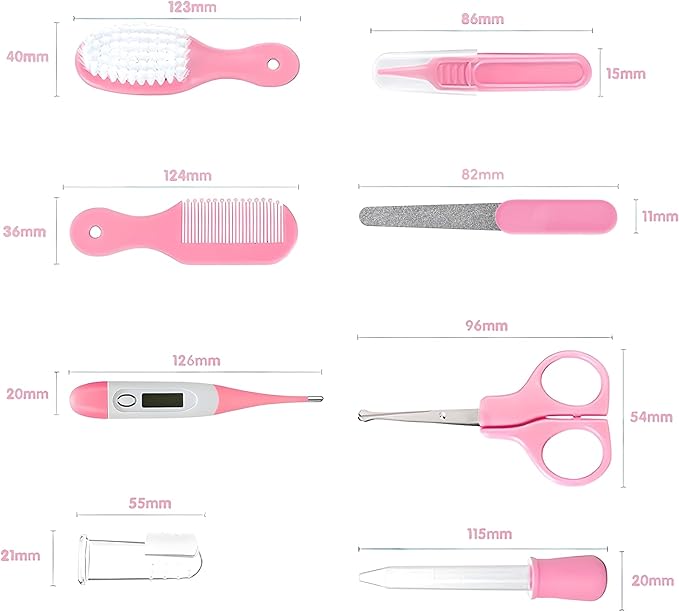 Baby Grooming Kit, Infant Safety Care Set with Hair Brush Comb Nail Clipper Nasal Aspirator,Baby Essentials Kit for Newborn Girls Boys (Pink Baby Grooming kit)