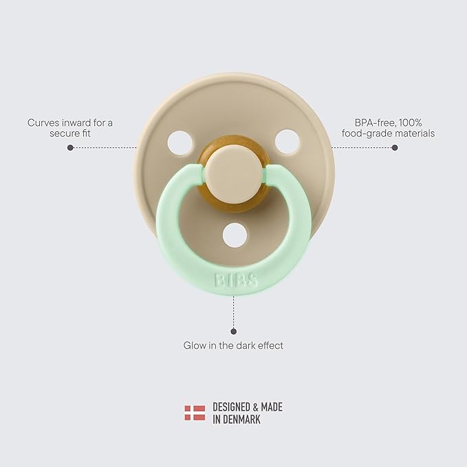 Bibs Pacifiers Color Collection, Set of 2 BPA-Free Latex Pacifiers Made in Europe, Round Nipple Baby Pacifier.