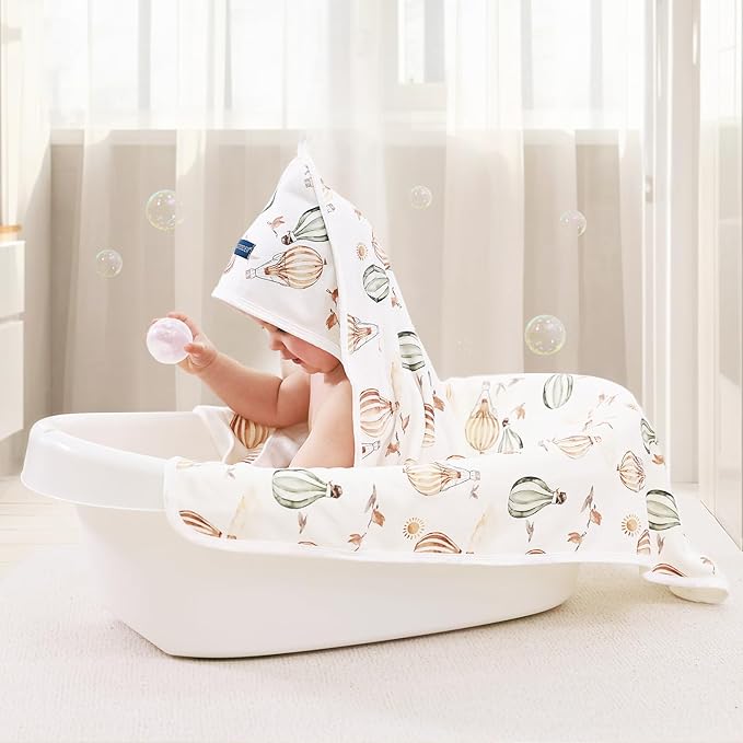 GRSSDER Baby Hooded Towel 2 Pack for Newborn, Super Soft Bath Towels with Original Designs, Ultra Absorbent Knit Terry, Large Toddler Towels with Hood for Boys Girls, Shower Gifts for Infant,34"x 34"